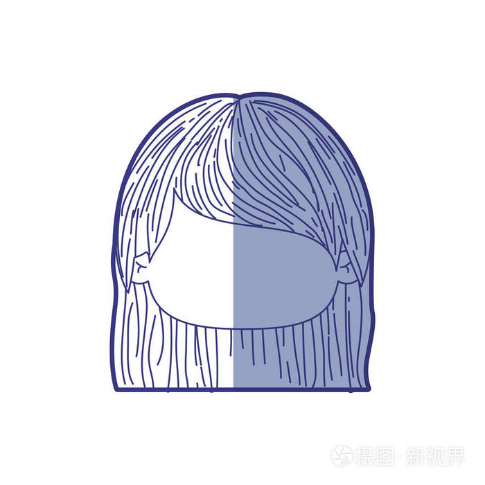 蓝色阴影轮廓的直头发的小女孩不露面团长