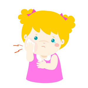 小女孩具有牙痛卡通矢量照片