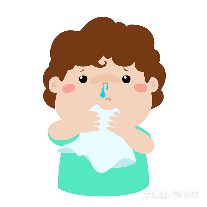 生病的男孩流鼻涕的鼻子矢量