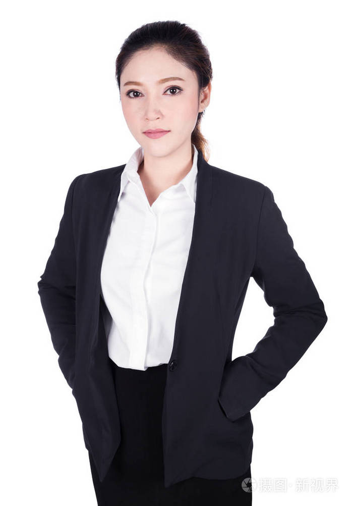 在西装上白色孤立肖像商界女强人