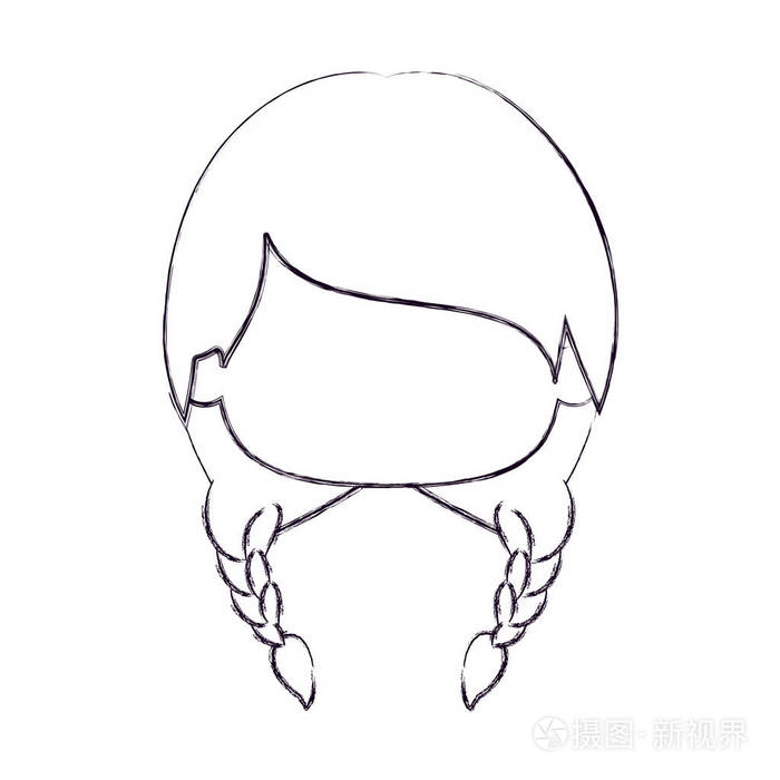 小女孩梳两条辫子发型不露面团长模糊薄剪影