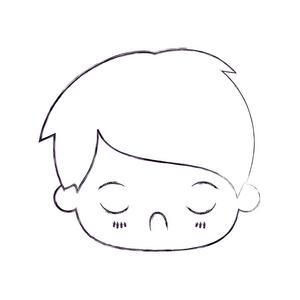 厌恶闭着眼睛的小男孩的模糊薄剪影蓝色底纹剪影漫画的可爱的表情半