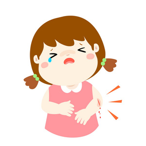 与伤口从事故矢量位哭的女孩照片