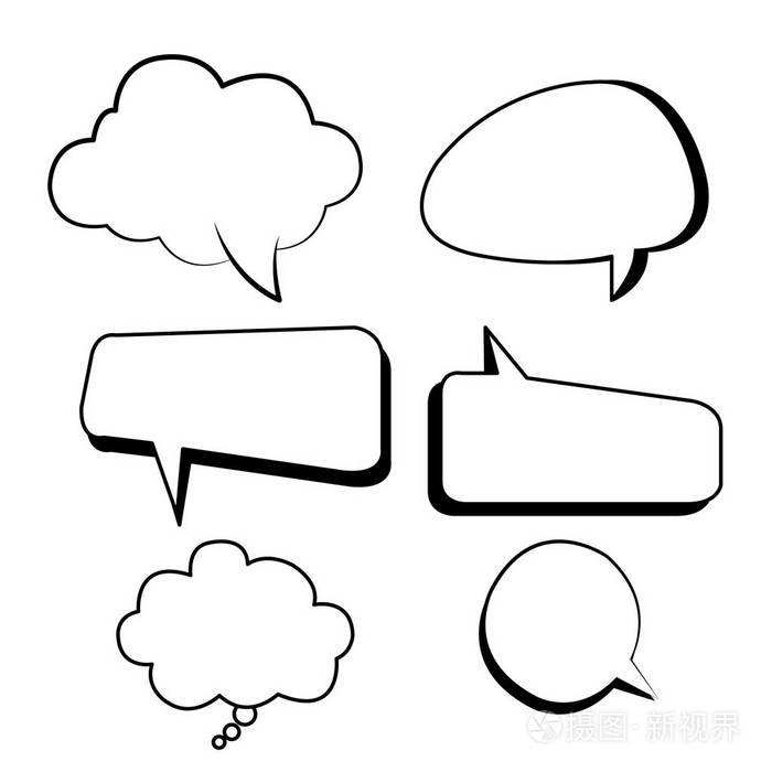 气泡文字框漫画集向量与孤立的白色背景.云的泡沫,形状文本框样式