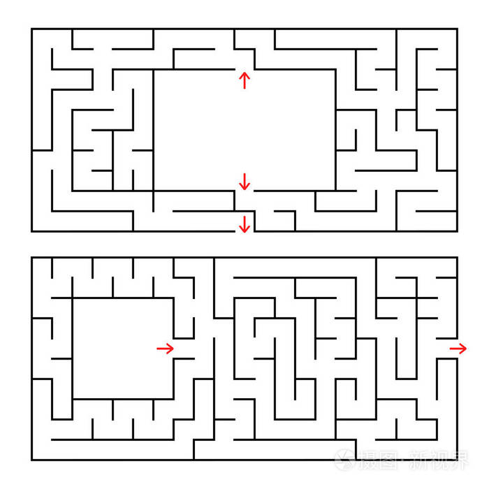 插画 一组两个长方形迷宫.在白色背景上隔离的简单平面矢量插图.