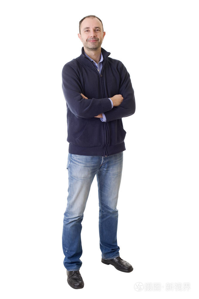 快乐的休闲人全身在白色的背景照片-正版商用图片1rzb4u-摄图新视界