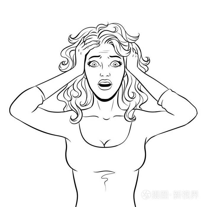 惊恐情绪着色向量的年轻妇女