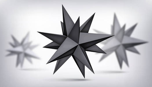 多面体黑星3模糊物体几何形状网格版本暗折纸晶体抽象矢量元素照片