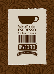 咖啡豆用杯子和条形码标签图片