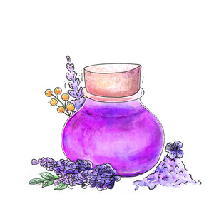 lowely水彩淡紫色瓶子. 适合美容院,水疗中心和任何女性的剪报照片