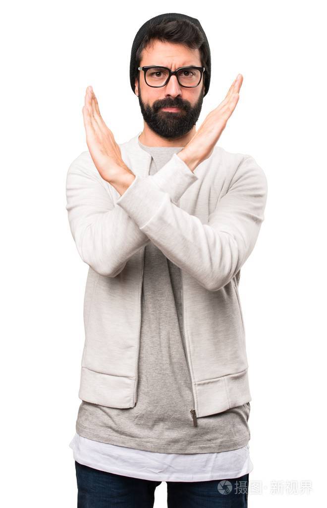 时髦的人在白色背景上没有手势