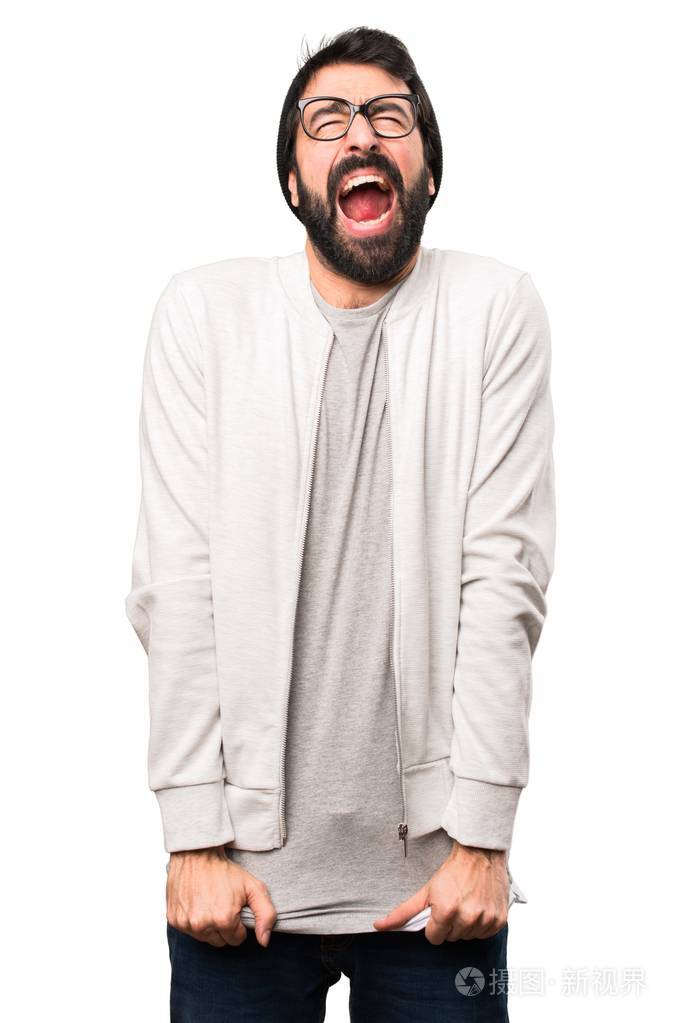 在白色背景的时髦的人呼喊