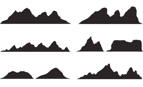 一套黑色和白色的山剪影岩石山的背景边界