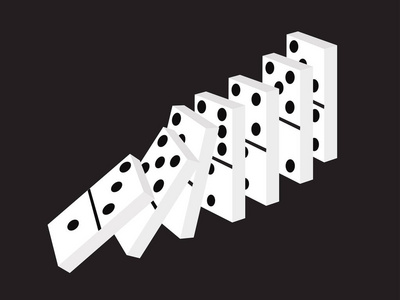 多米诺骨在黑色背景下的一系列多米诺骨牌照片