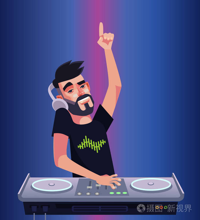 dj男孩人物混音机,制作音乐,玩得开心.