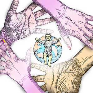 圣诞故事插图. 上帝之子象征基督教手绘概念.