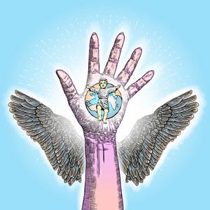 圣诞故事. 上帝之子象征基督教手绘概念.