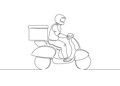 连续单画一行字符递送比萨信使照片