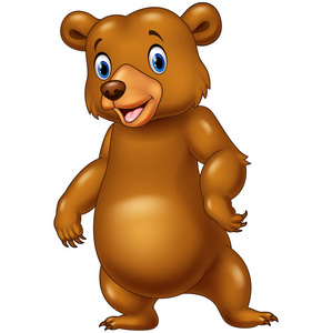 可爱的熊站在白色背景下孤立滑稽的熊卡通站在微笑和捕鱼可爱的熊猫熊