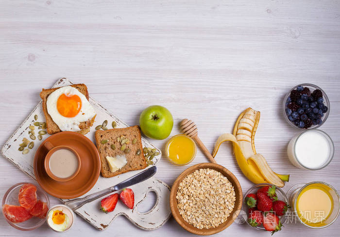 平衡饮食食品横幅背景. 从上面看