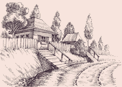 道路树俯视素描图片