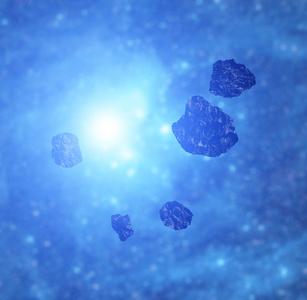 十几个小行星在黑暗的空间飞行图片