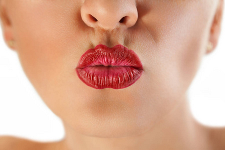 嘟性感华丽的红唇紧抿吻照片
