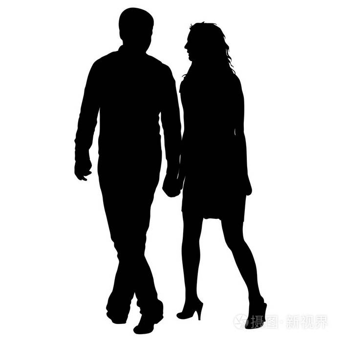 男女情侣剪影在白色背景上