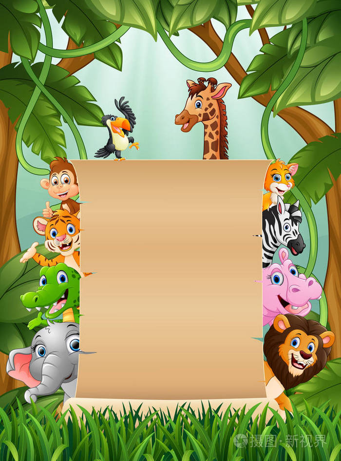 在森林用空白签纸说明动物