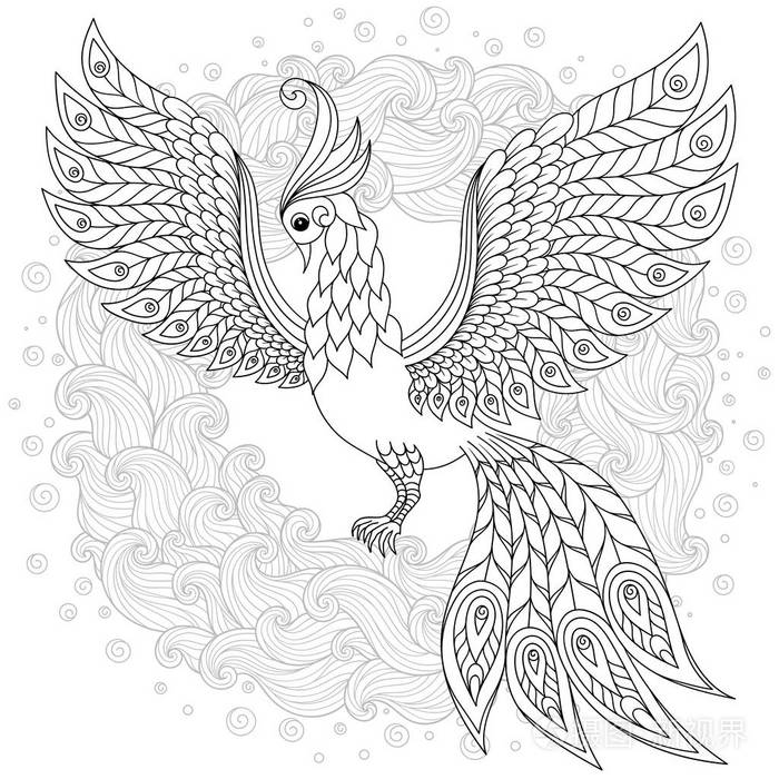 幻想花园里可爱的鸟动物手绘涂鸦民族图案插图非洲印度图腾塔图设计