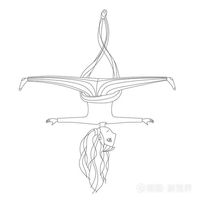 一个可爱的女孩做空中瑜伽的例证.飞行瑜伽