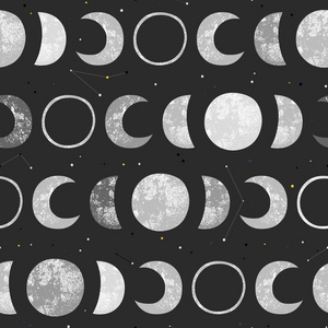 月亮周期夜空中的月亮周期图案,矢量插图照片