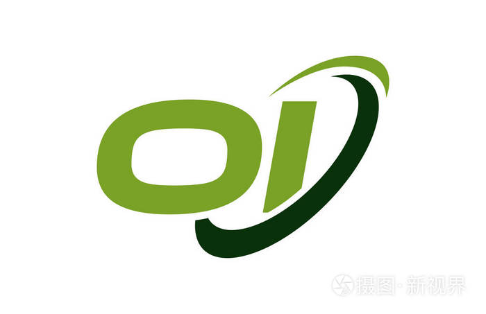 oi标志swosh椭圆绿色字母矢量概念
