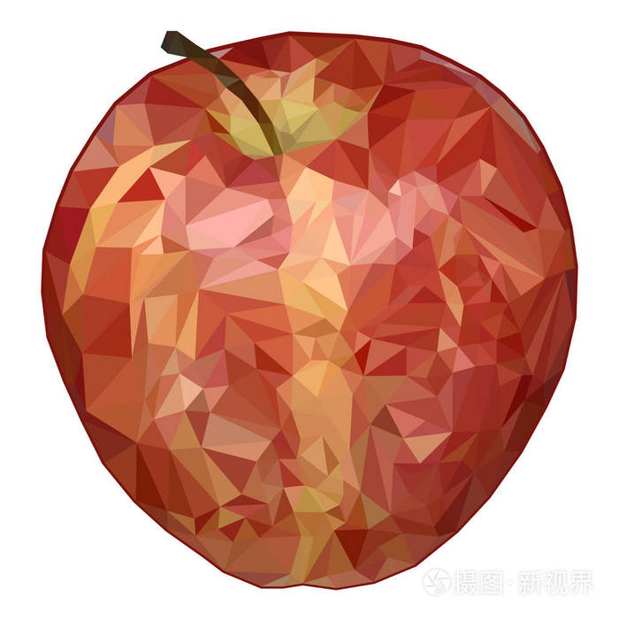 逼真的苹果风格的低聚图形。 白色背景上分离的多角苹果。 红苹果。