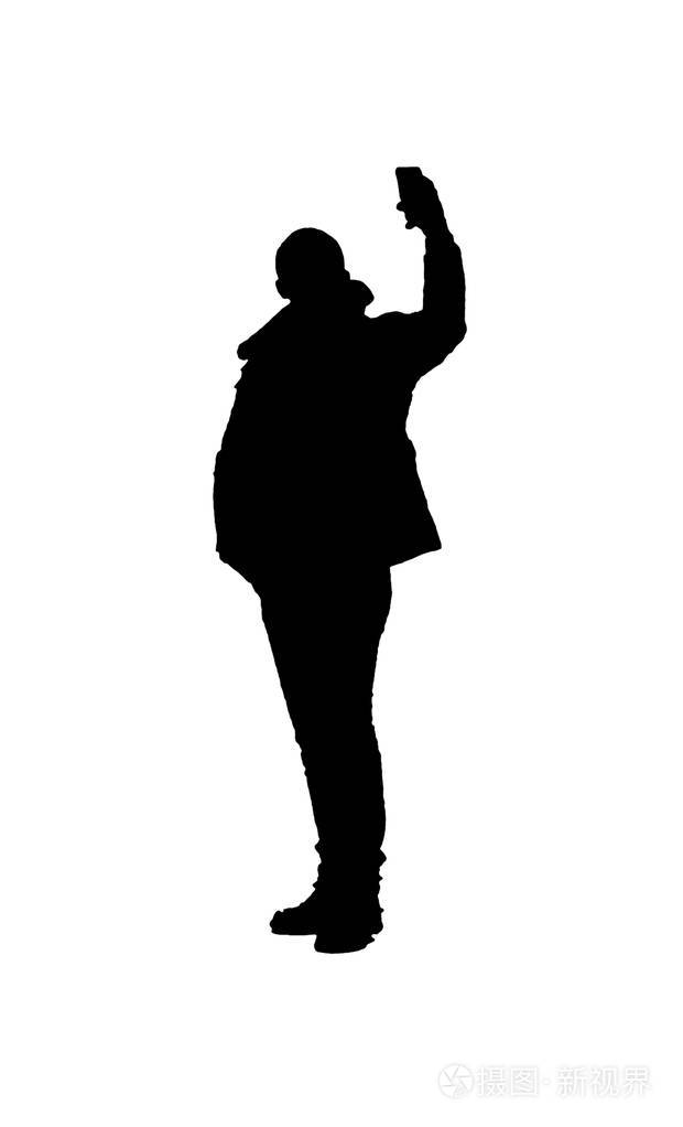 剪影图形插图成人人在白色背景上自拍