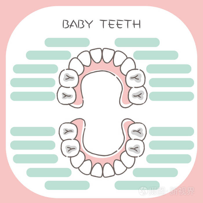 白色背景上可爱的卡通宝宝牙