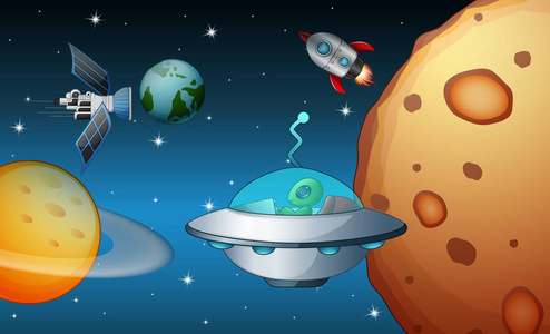 漫画卡通太空火箭图片