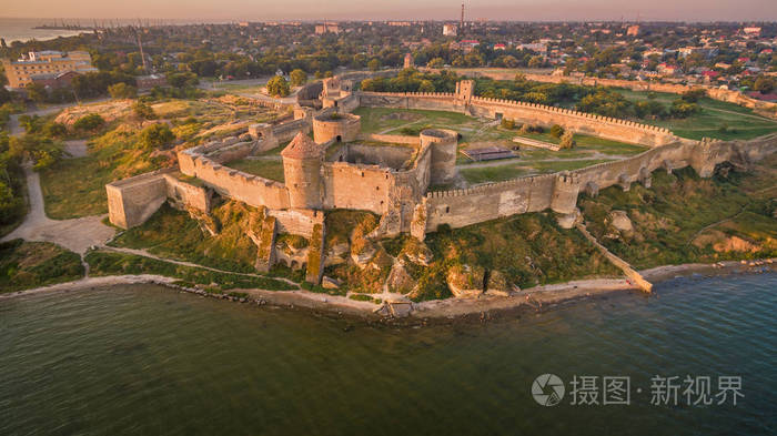 古要塞阿克曼城堡的鸟瞰图,位于敖德萨地区的德尼斯特河口河岸.