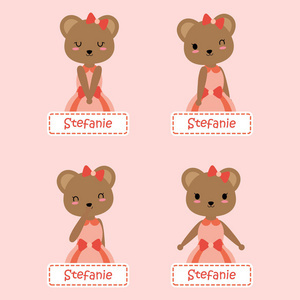 颜六色的甜小猫咪小可爱可爱动漫卡通熊幼崽不同的情感吉祥物贴纸快乐