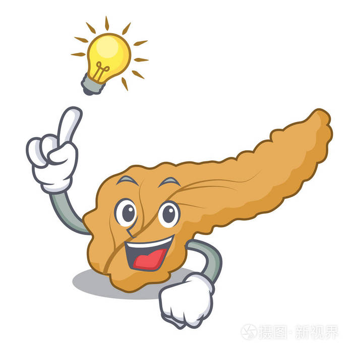 有想法胰腺吉祥物卡通风格矢量插图