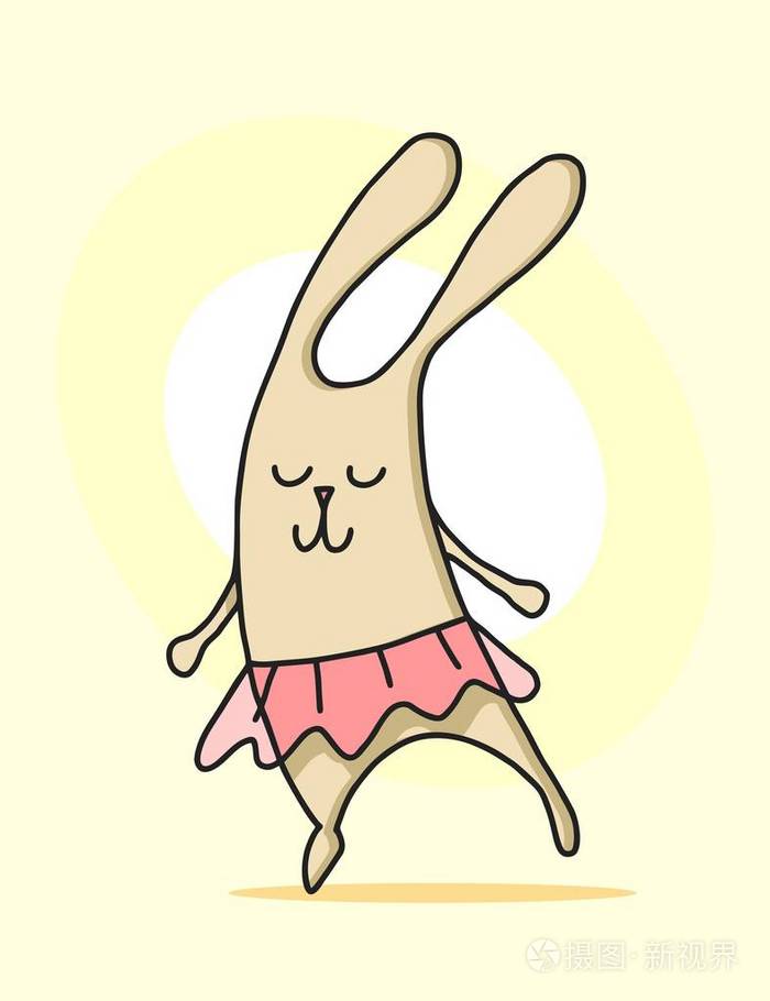 卡通兔子穿着可爱的裙子跳舞可爱有趣的矢量动物平面插图