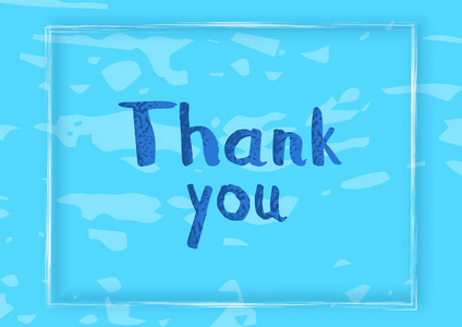 谢谢有纹理背景和框架的卡片. 蓝色水平横幅与手写字体. 矢量图.照片