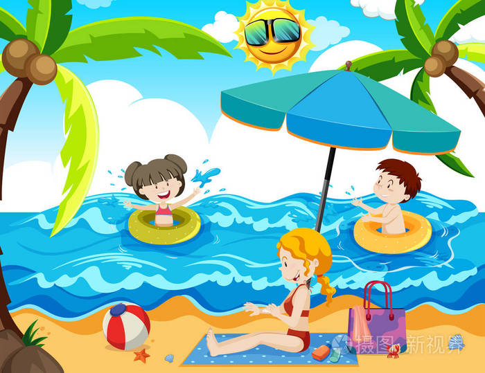 海滩家庭夏日假日插图