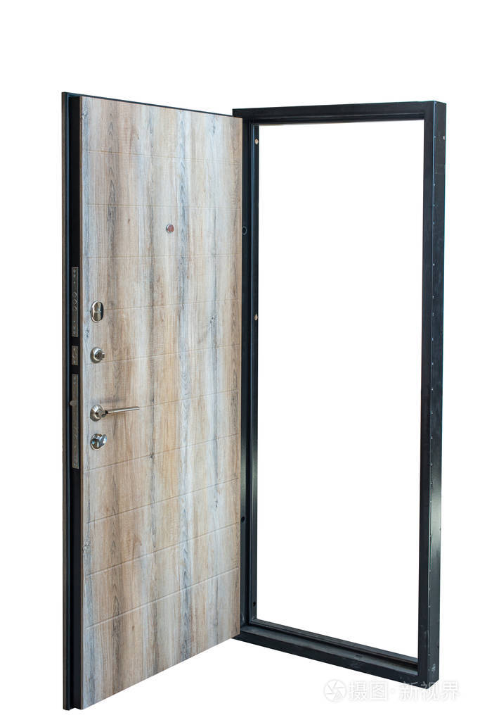 打开白色背景隔离的木门一扇敞开的门的形象公寓入口办公室用木饰面