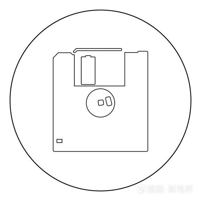 软盘图标黑色圆圈矢量插图