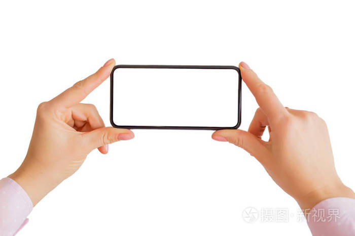 双手拿手机的人. 移动应用程序模型.