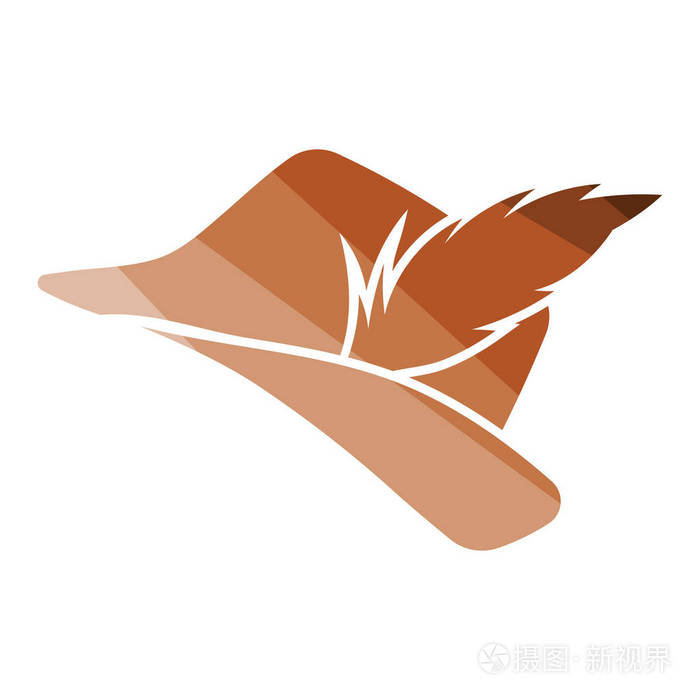 带有羽毛图标的猎人帽子. 平色设计. 矢量图.