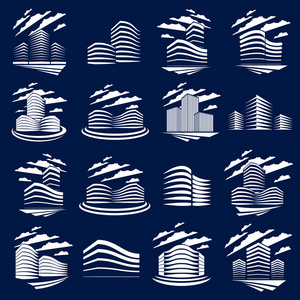 未来派建筑设置现代矢量建筑插图. 房地产房地产房地产商业中心设计.