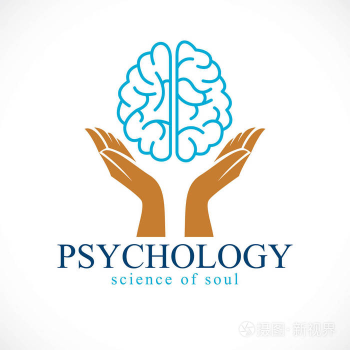 具有温柔守护双手的人类解剖大脑心理健康心理学概念标志或图标保护