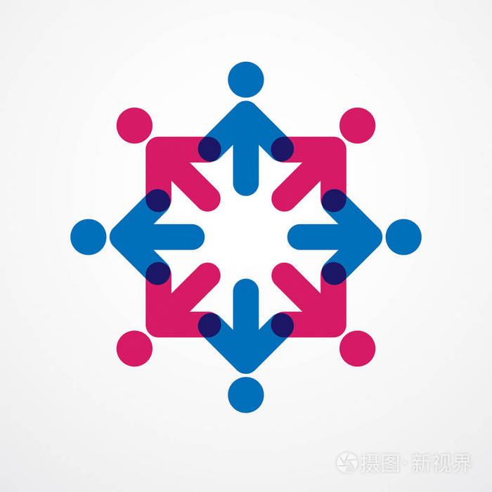 团队合作商人团结合作的概念创造了简单的几何元素作为一个人的船员.